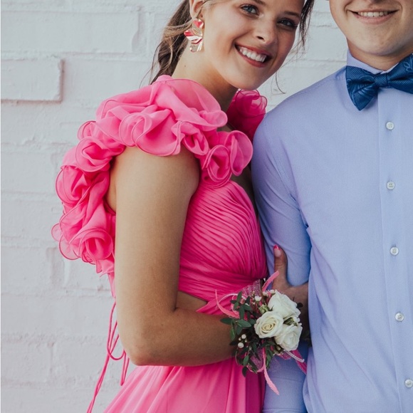 Jovani Pink Ruffle Chiffon Gown - Picture 4 of 5